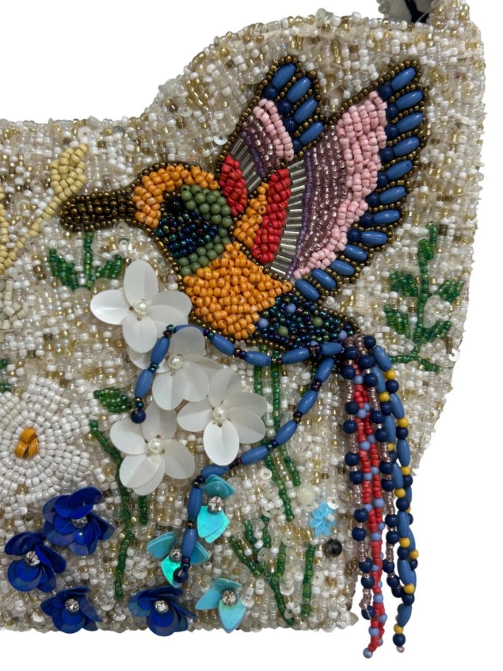 Beaded Sequin Bag Hummingbird Fringe Floral Top Handle Made in India New Release - Picture 2 of 5